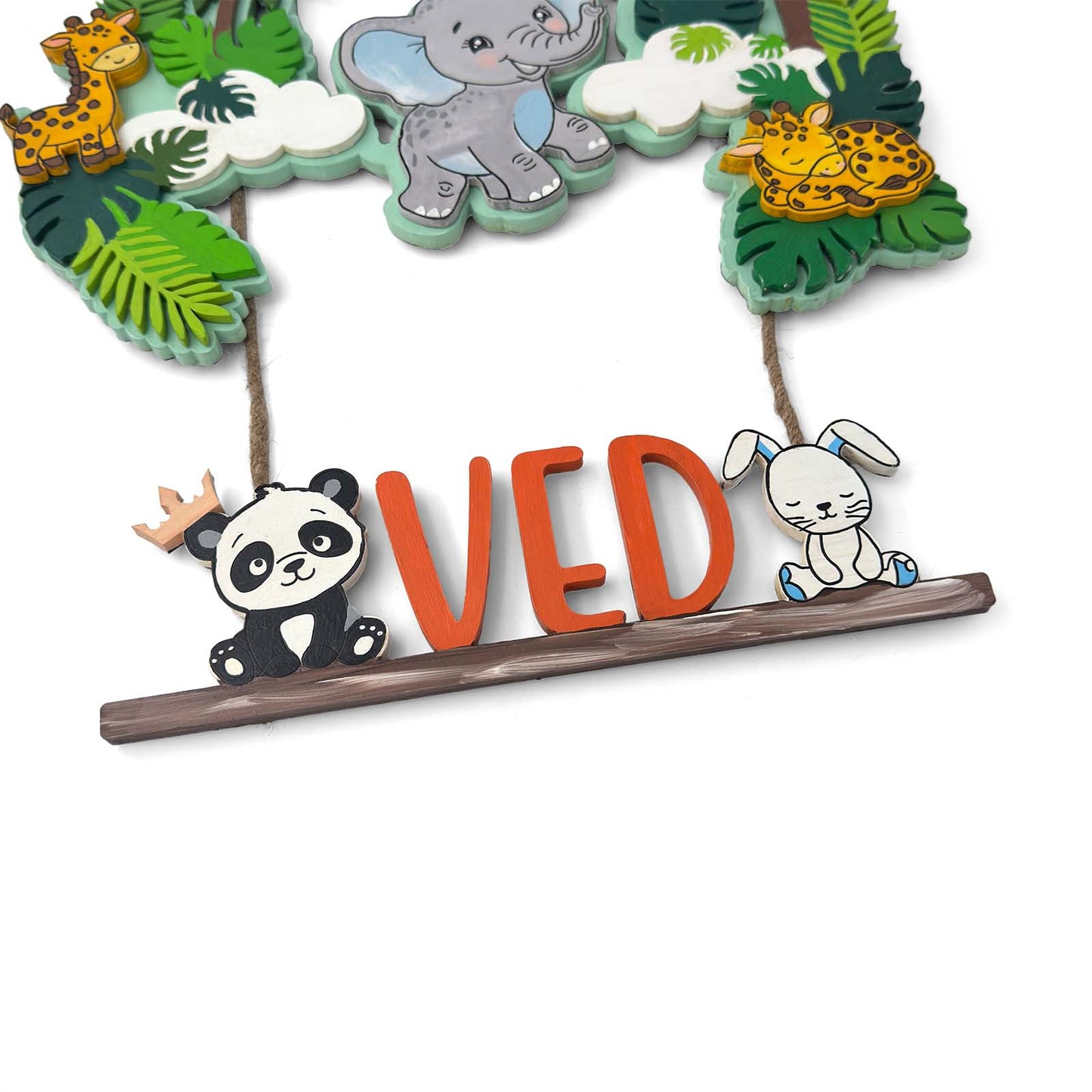 Animal Themed Hand-Painted Wooden Kids Name Plate - Design 5
