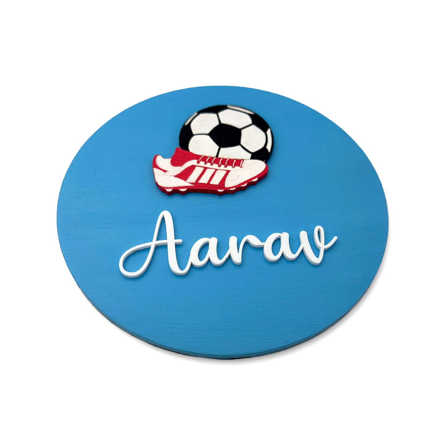 Football Themed Hand-Painted Wooden Mini Kids Name Plate