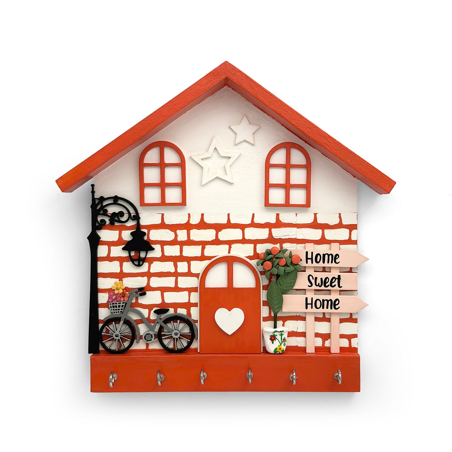 Personalised Hand-Painted Wooden Hut Key Holder With Bricks Texture