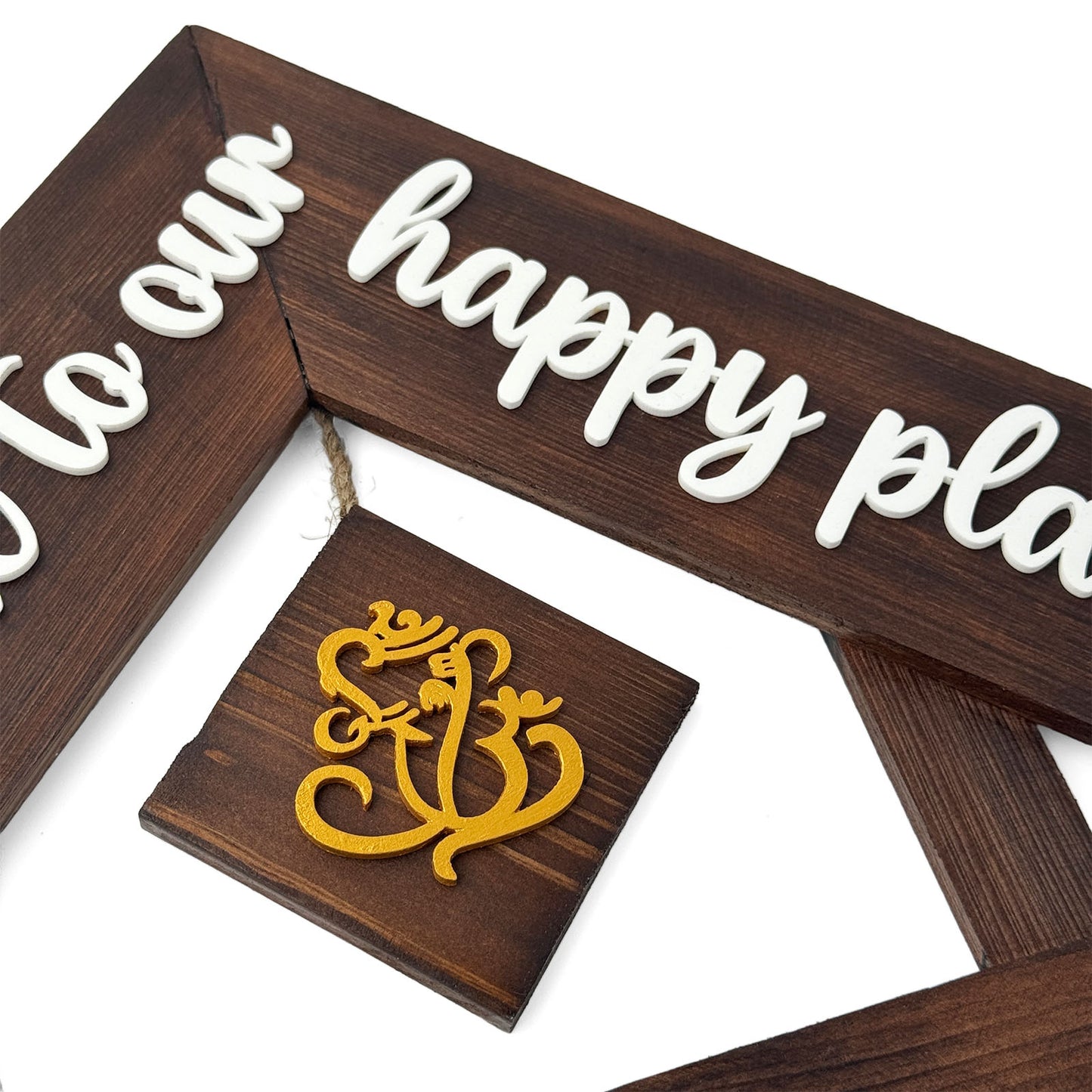 House With Roof And Single PlankHand-Painted Wooden Hut-Shaped Name Plate For Home - Wooden Finish