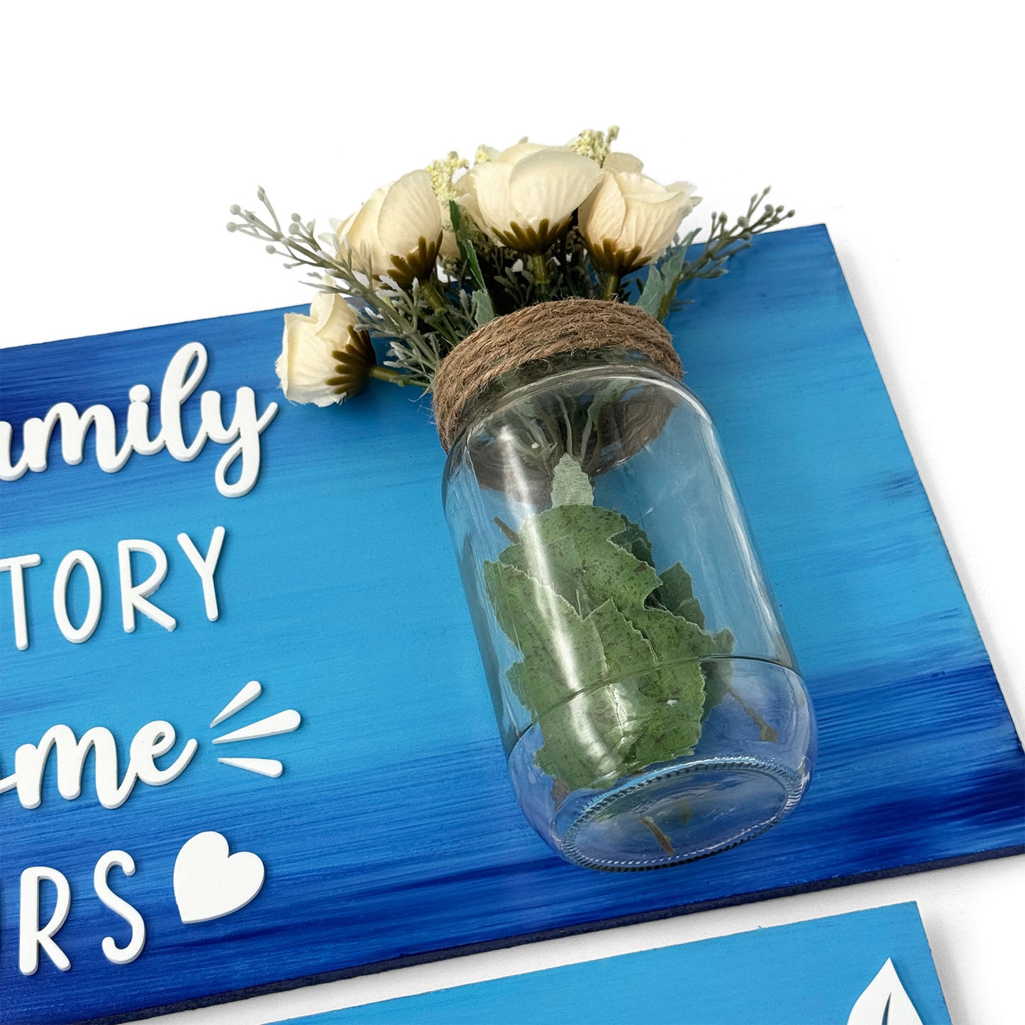 Every Family Has A Story Welcome To Ours Hand-Painted Wooden Name Plate With Jar For Home - Jar Board & Two Planks