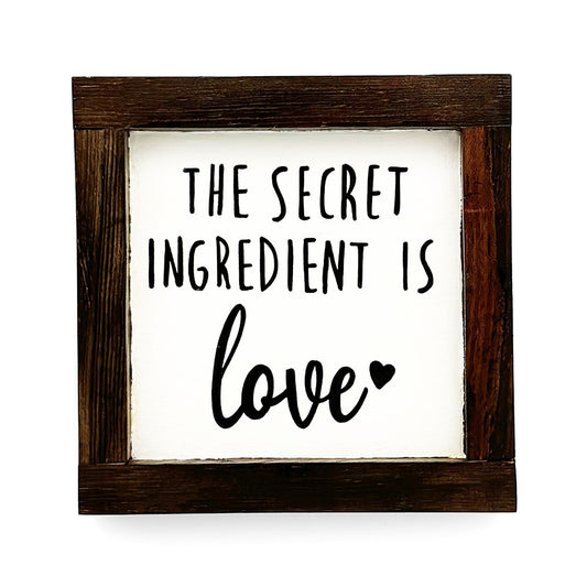 The Secret Ingredient Is Love  Hand-Painted Wooden Kitchen Wall Frame - Wooden Finish
