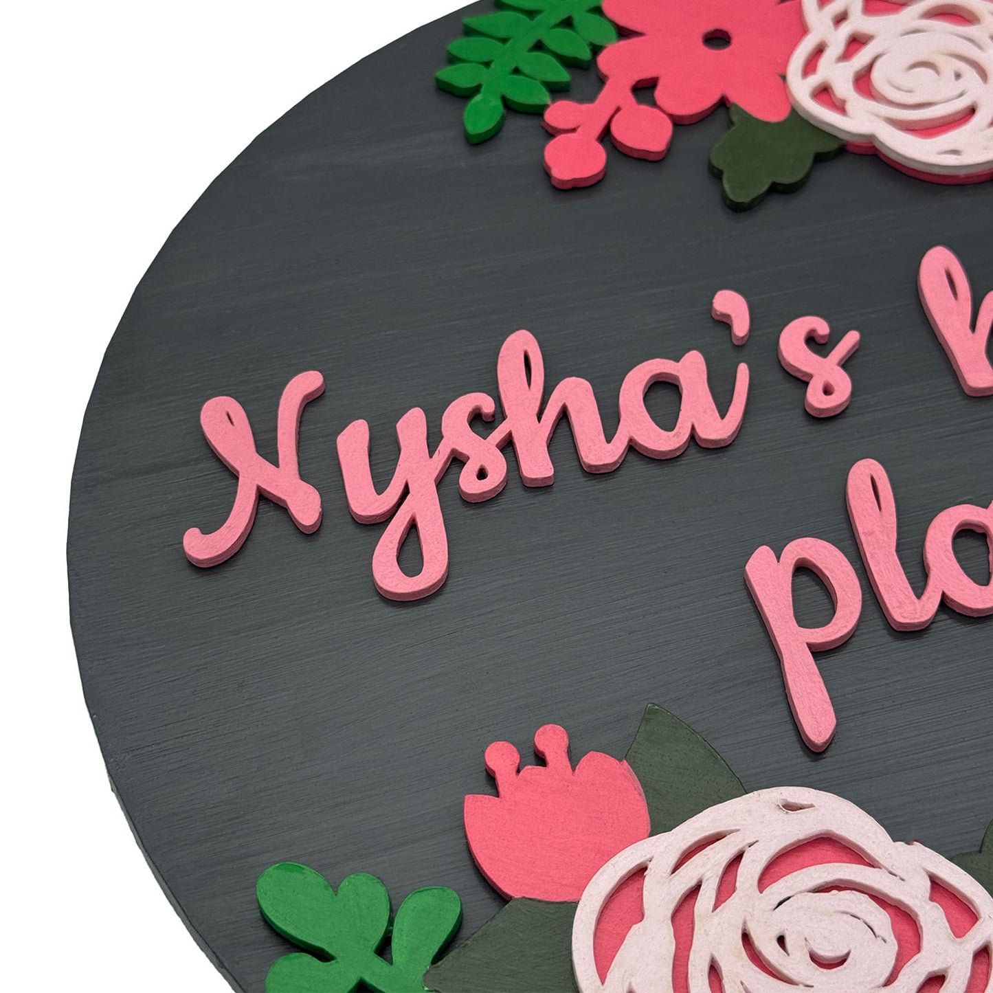 Rose Artwork Hand-Painted Wooden Floral Round Name Plate For Home