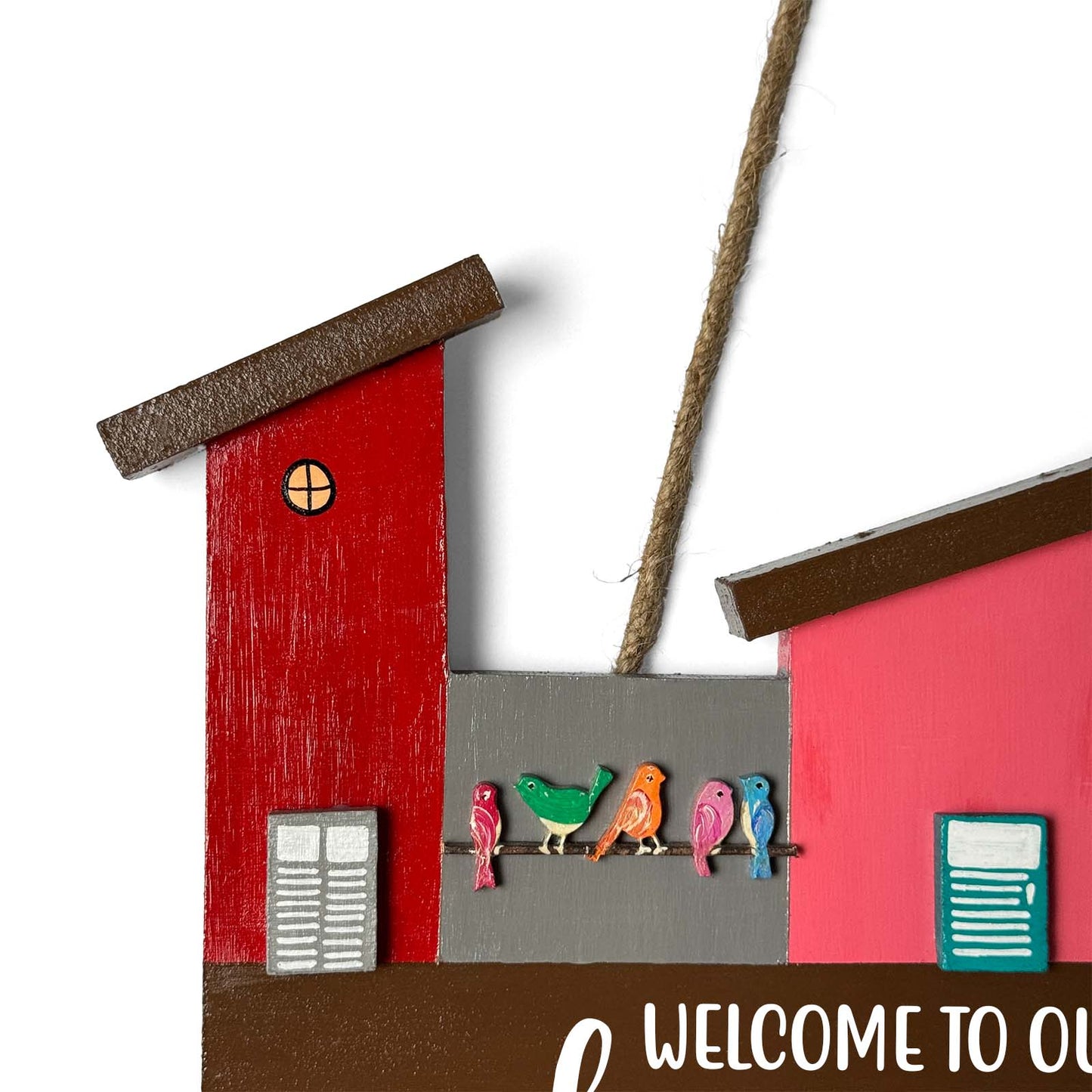 Hut-Shaped Hand-Painted Wooden Name Plate For Home - Hut Board & Four Planks Design 4