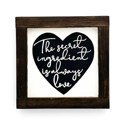The Secret Ingredient Is Always Love  Hand-Painted Wooden Kitchen Wall Frame