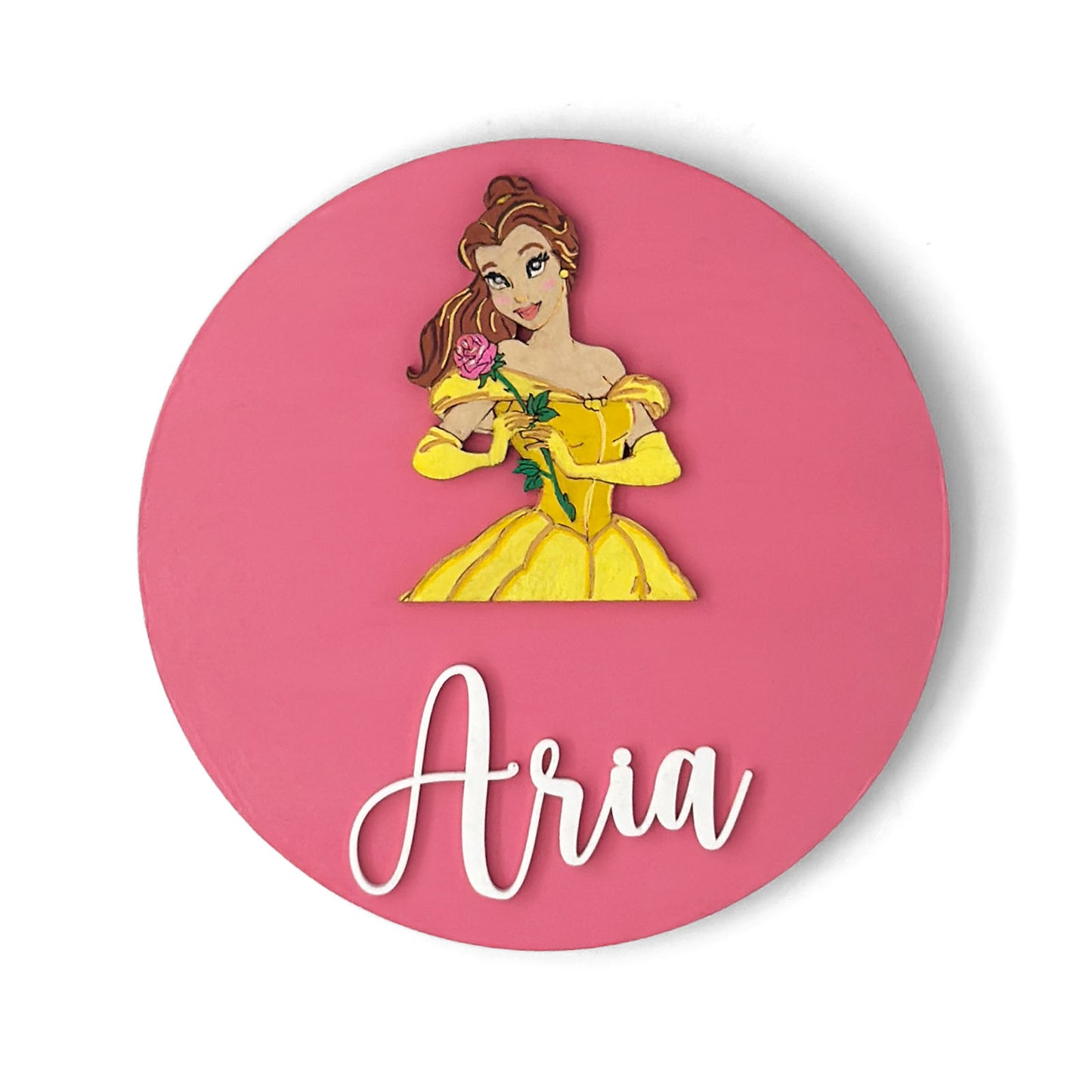 Disney Princess Belle Beauty And The Beast Themed Hand-Painted Wooden Name Plate For Kids