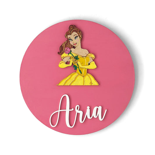 Disney Princess Belle Beauty And The Beast Themed Hand-Painted Wooden Name Plate For Kids