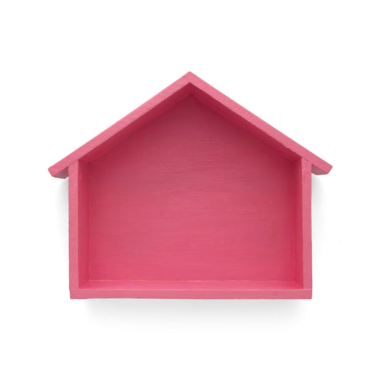 Hut Shaped Hand-Painted Wooden Wall Shelf - Pink