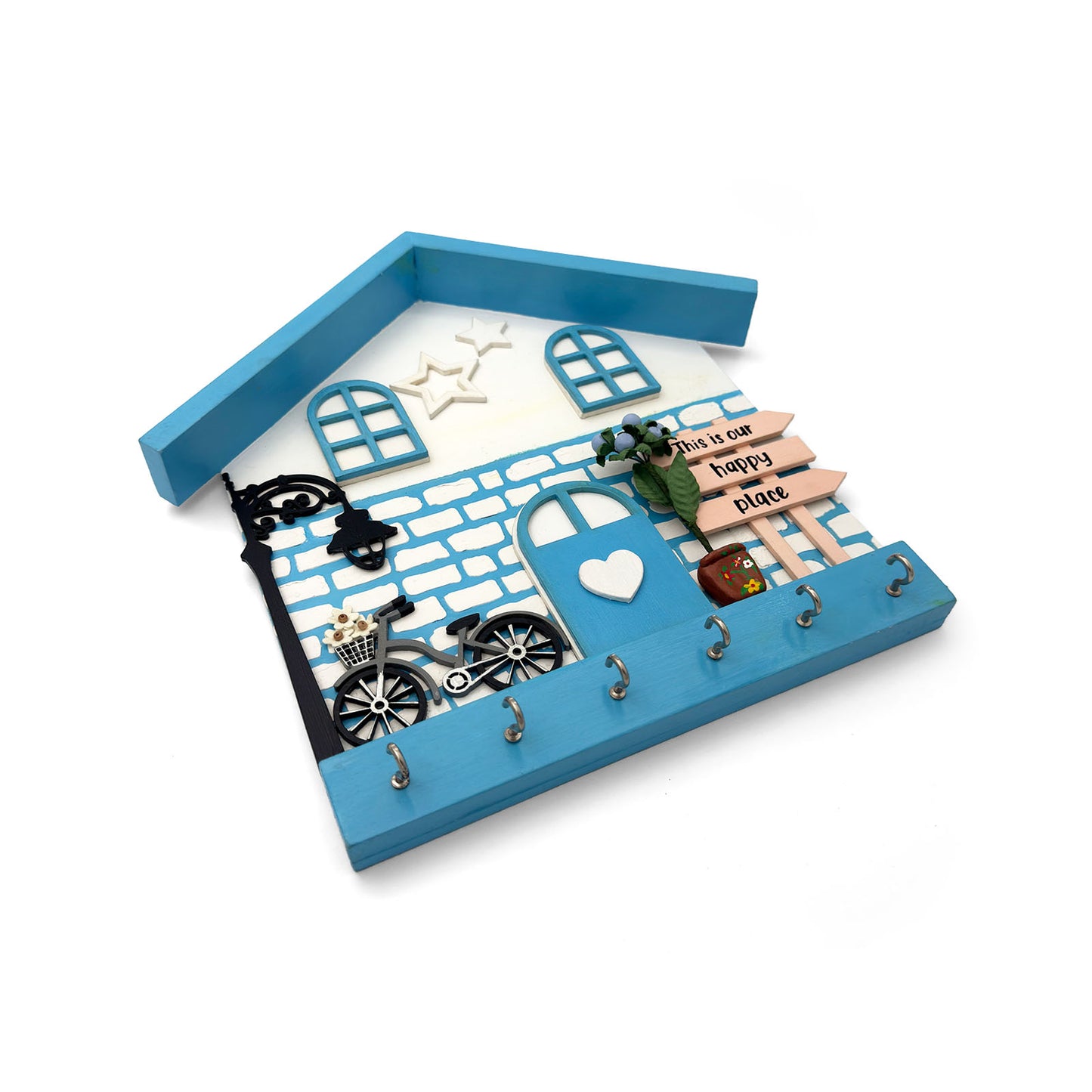 Personalised Hand-Painted Wooden Hut Key Holder With Bricks Texture