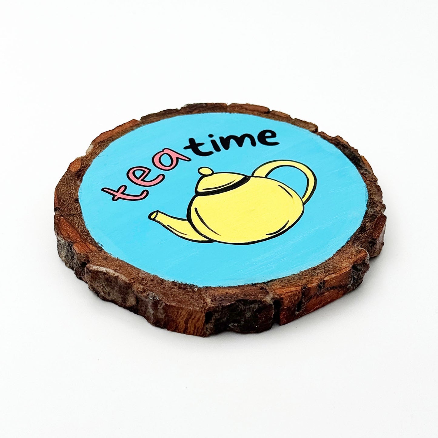 Tea Time Hand-Painted Wooden Coaster