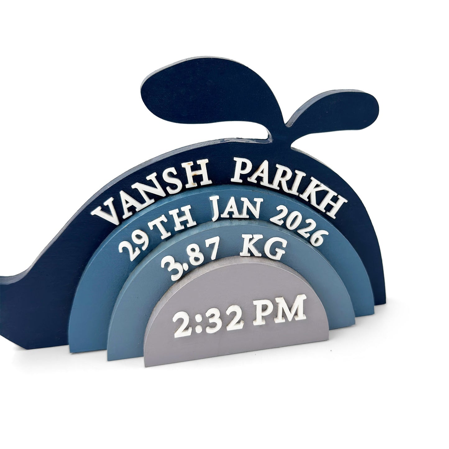 Whale Themed Hand-Painted Wooden Personalised Baby Birth Details Name Plate