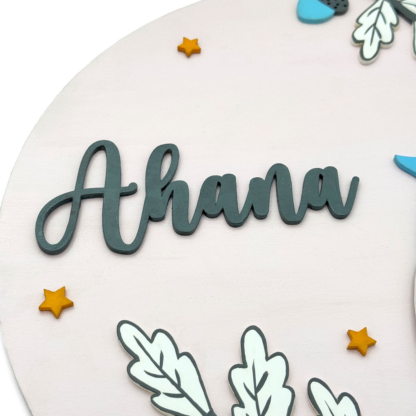 Owl Themed Hand-Painted Wooden Round Kids Name Plate