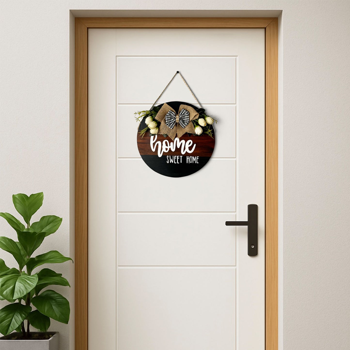 Home Sweet Home Hand-Painted Wooden Door Hanger - Black & Wooden Finish