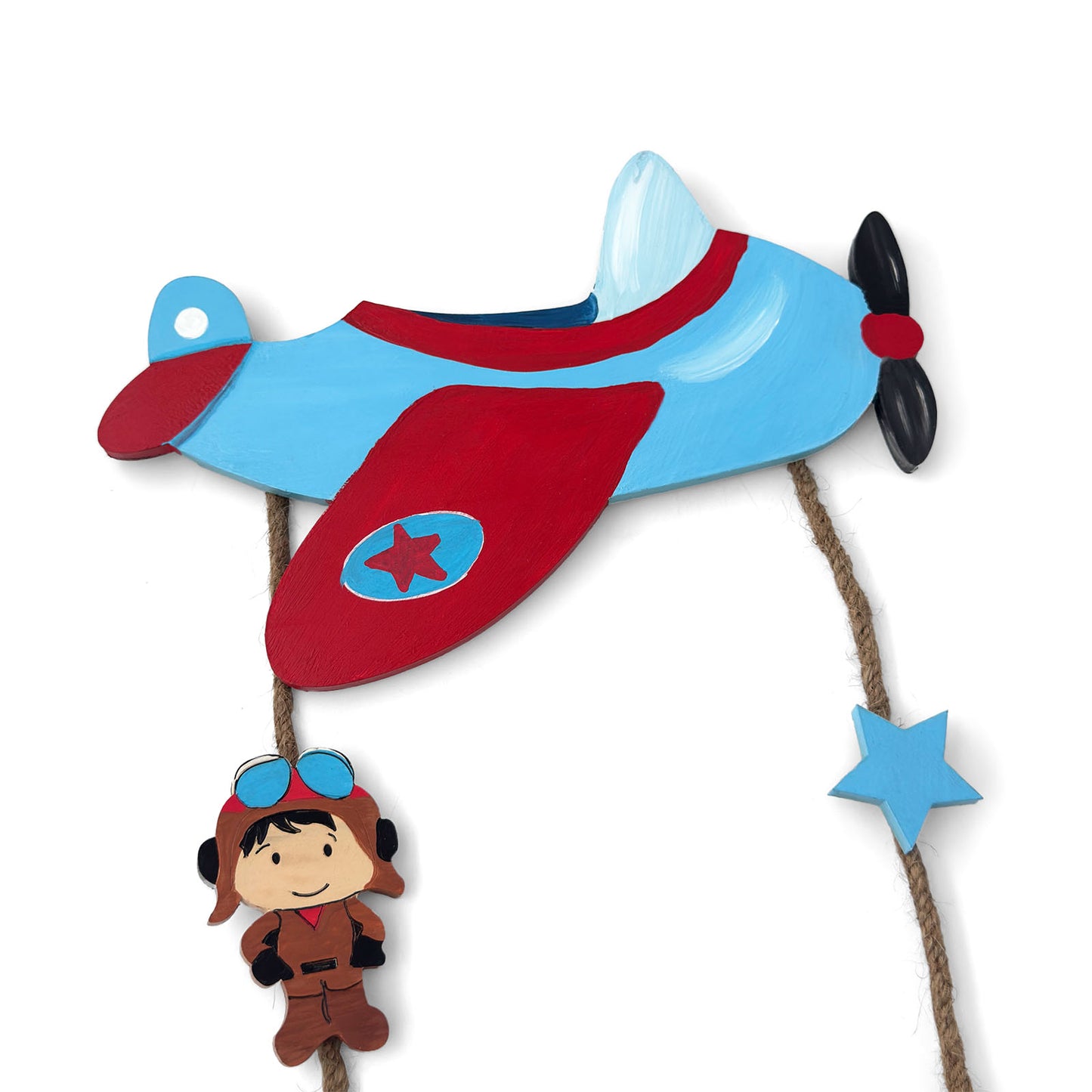 Airplane Pilot Themed Hand-Painted Wooden Kids Name Plate - Design 3