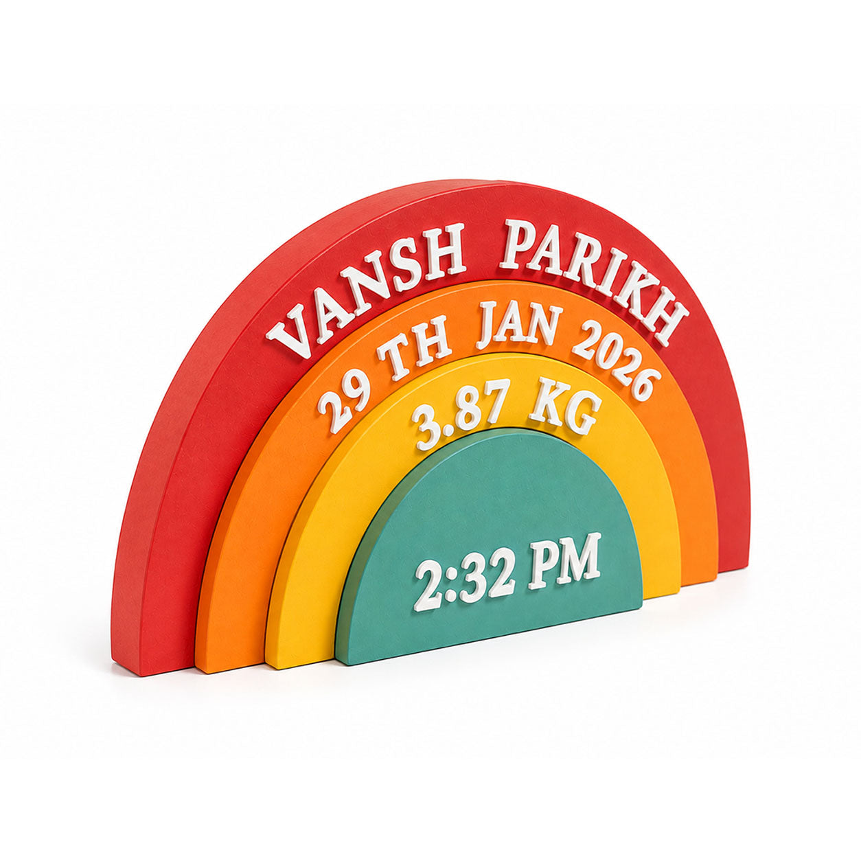 Rainbow Themed Hand-Painted Wooden Personalised Baby Birth Details Name Plate