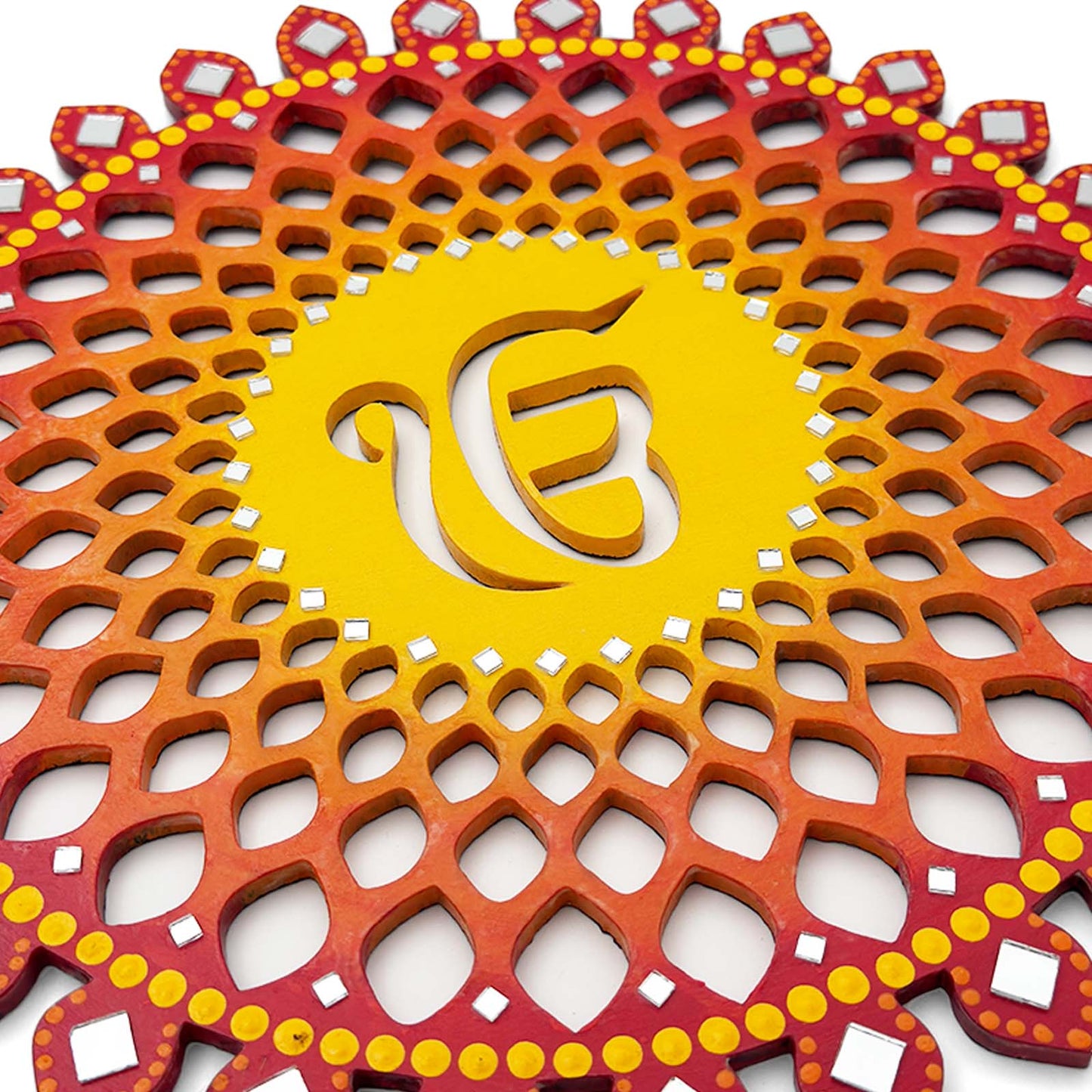 Sahasrara Chakra Ik Onkar Hand-Painted Wooden Wall Hanging - Red