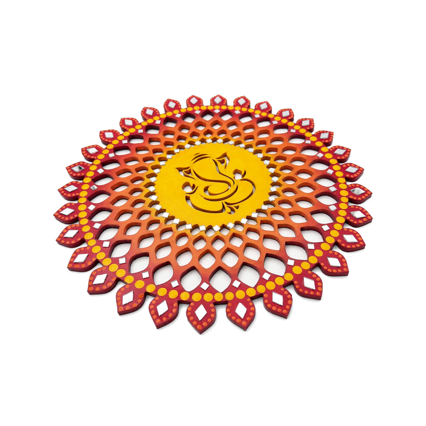 Sahasrara Chakra Ganesha Hand-Painted Wooden Wall Hanging - Red