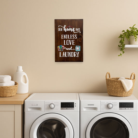 Endless Love & Laundry Hand-Painted Wooden Wall Hanging