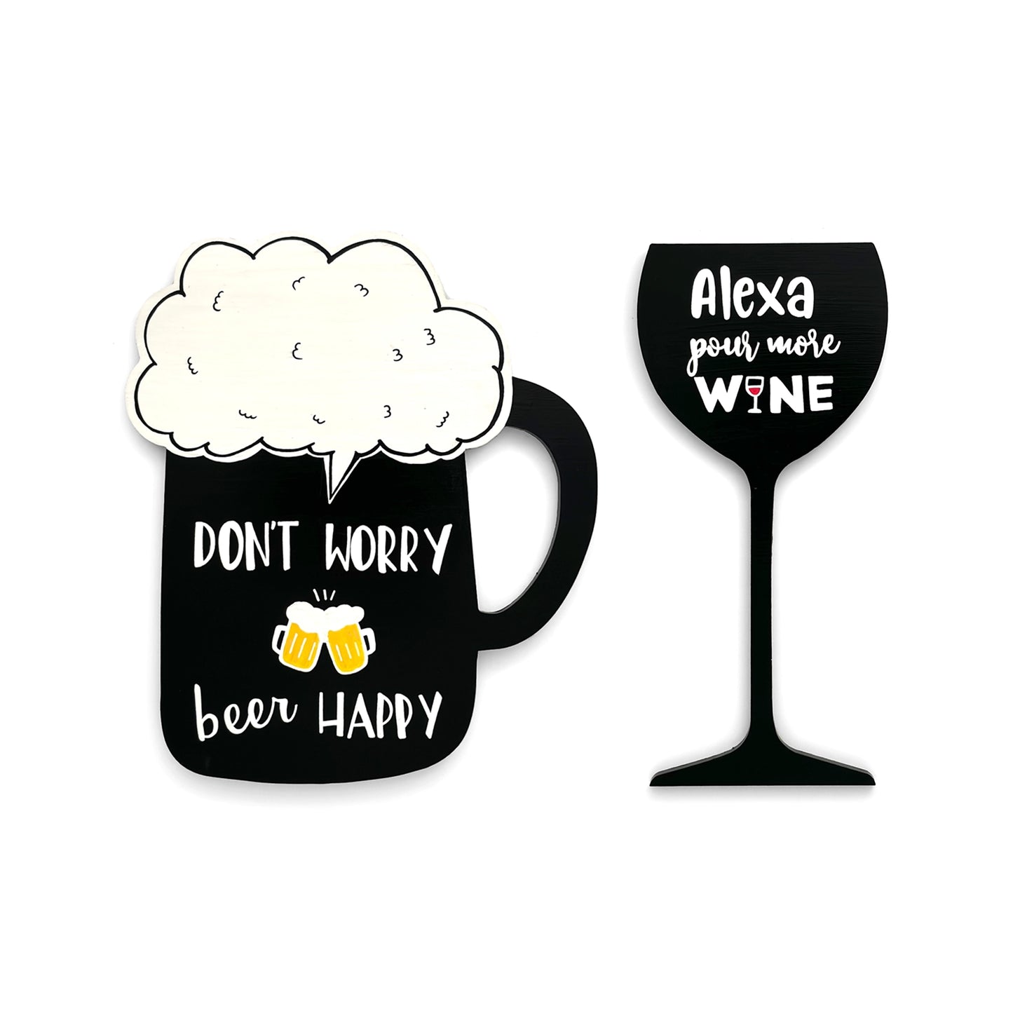 Hand-Painted Wooden Bar Room Hanging Set of 2 - Combo 1