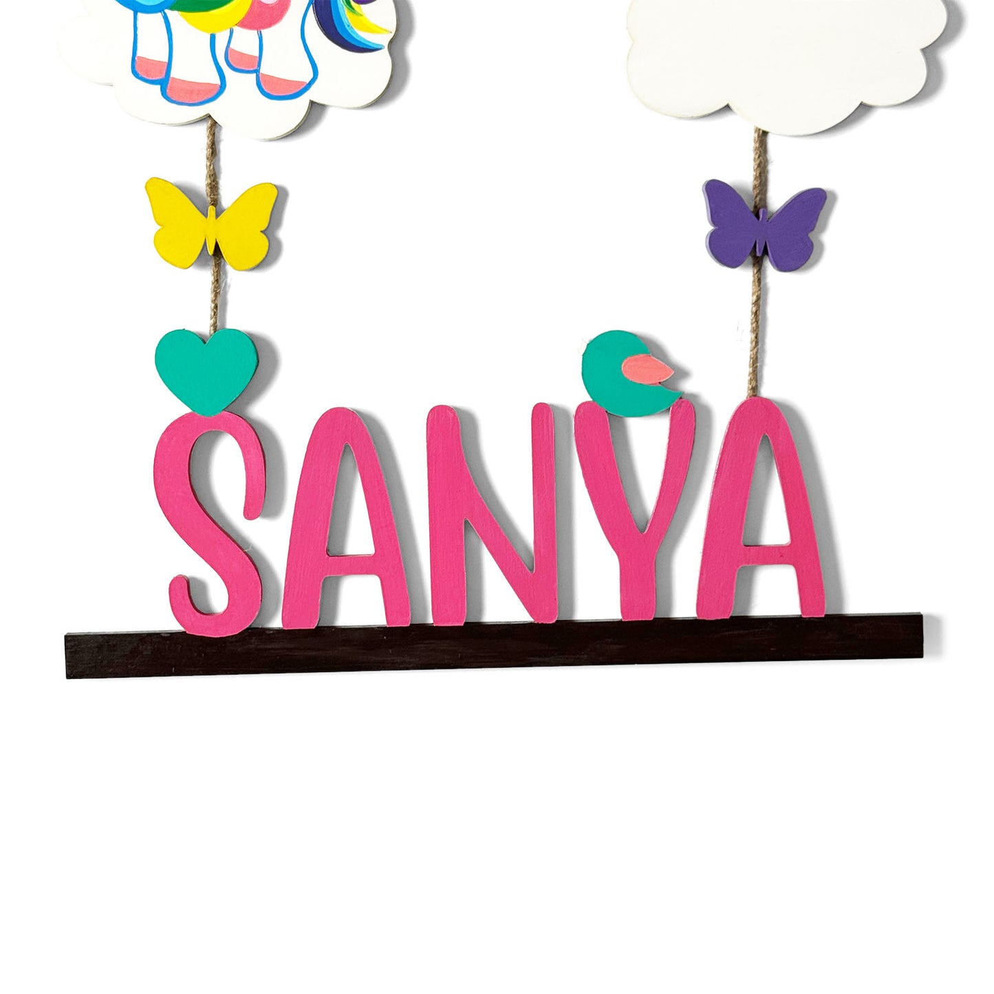 Unicorn Themed Hand-Painted Wooden Kids Name Plate - Design 2