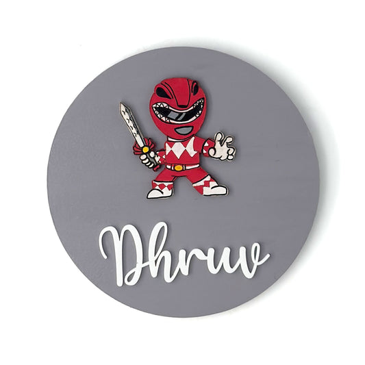 Power Rangers Themed Hand-Painted Wooden Name Plate For Kids