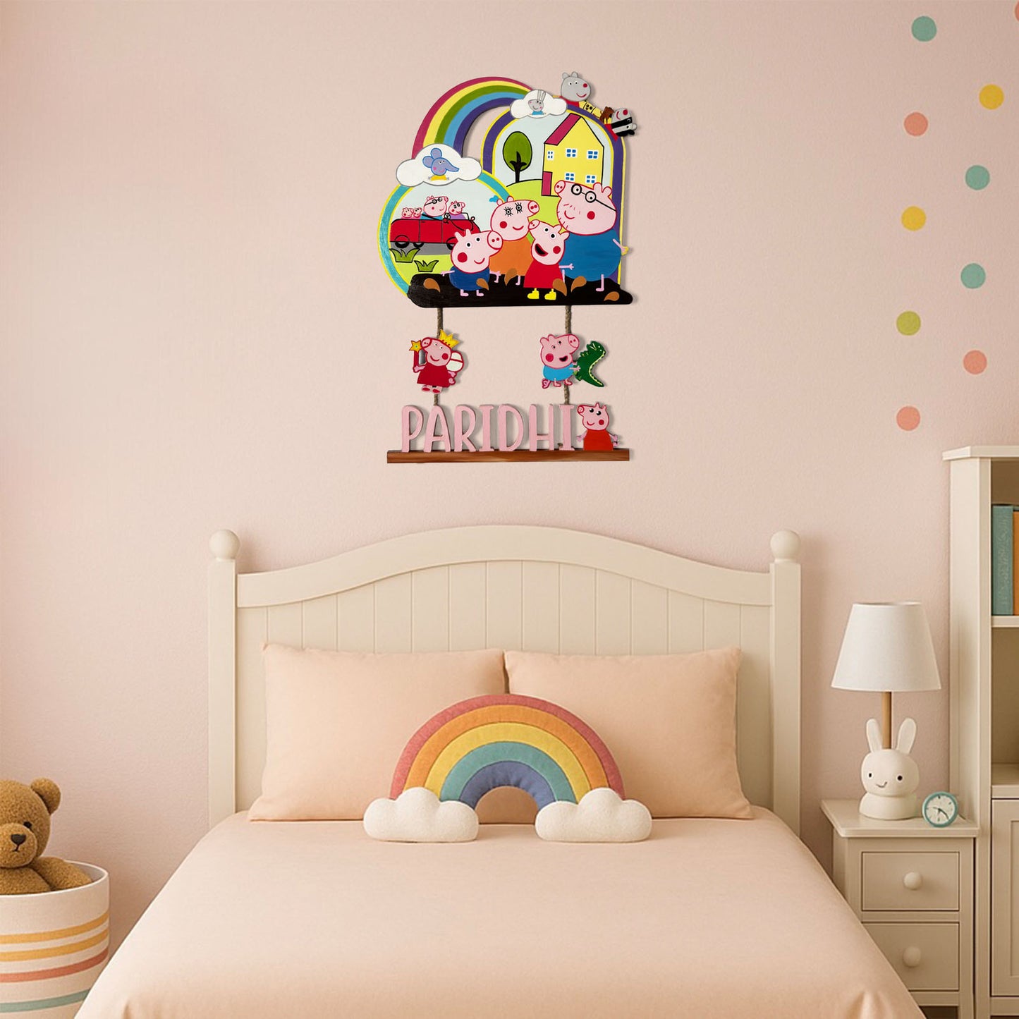 Peppa Pig Themed Hand-Painted Wooden Kids Name Plate