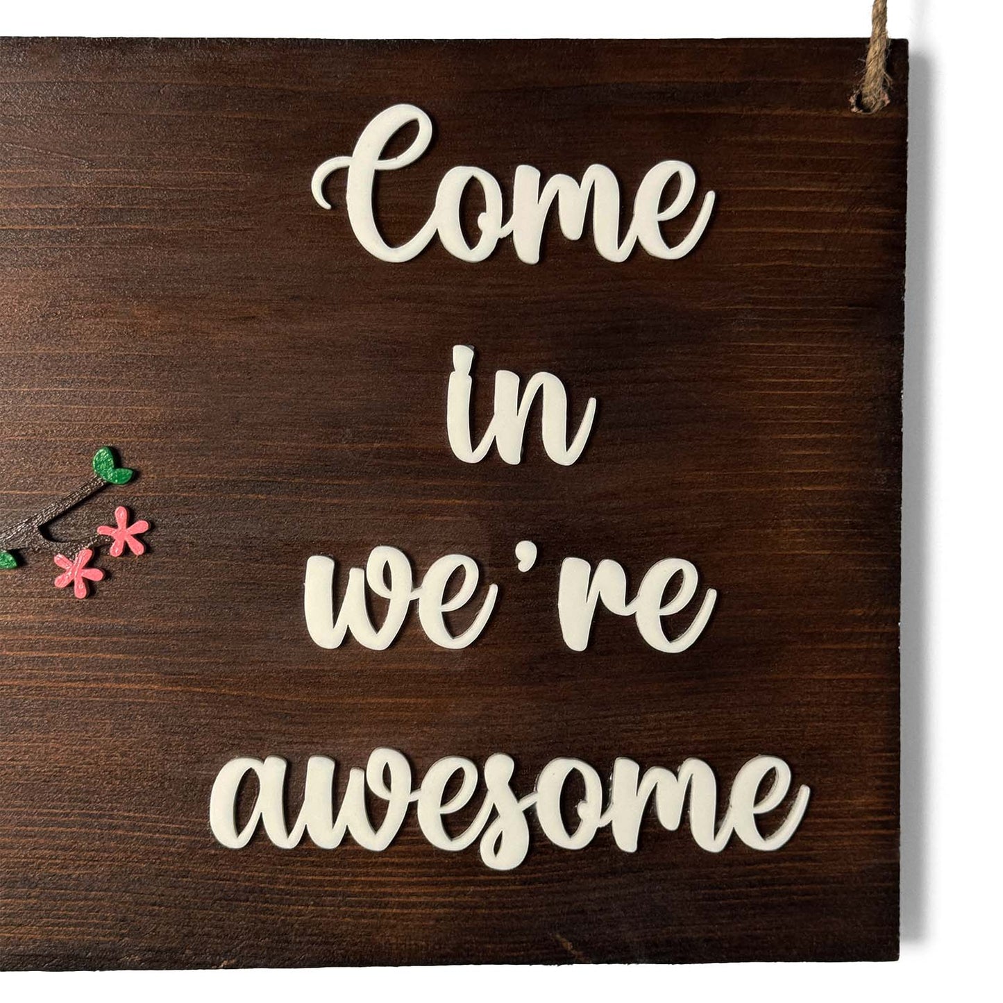 Come In We're Awesome Birds Themed Hand-Painted Wooden Name Plate For Home