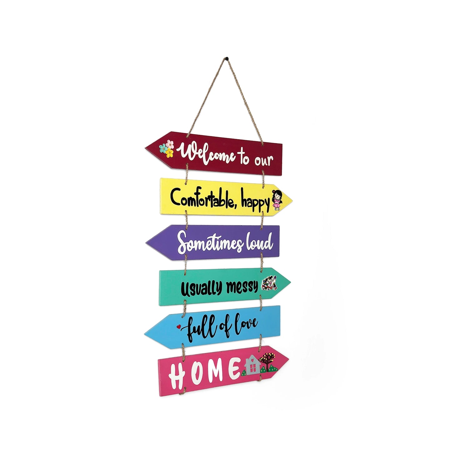 Welcome To Our Home Hand-Painted Wooden Arrow Plank Wall Hanging - Design 1