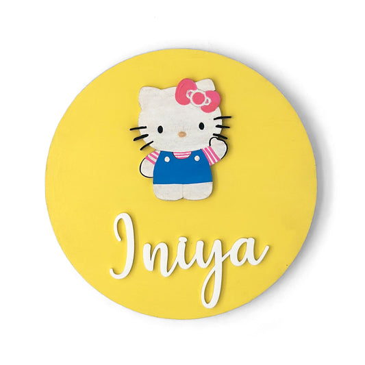 Hello Kitty Themed Hand-Painted Wooden Name Plate For Kids