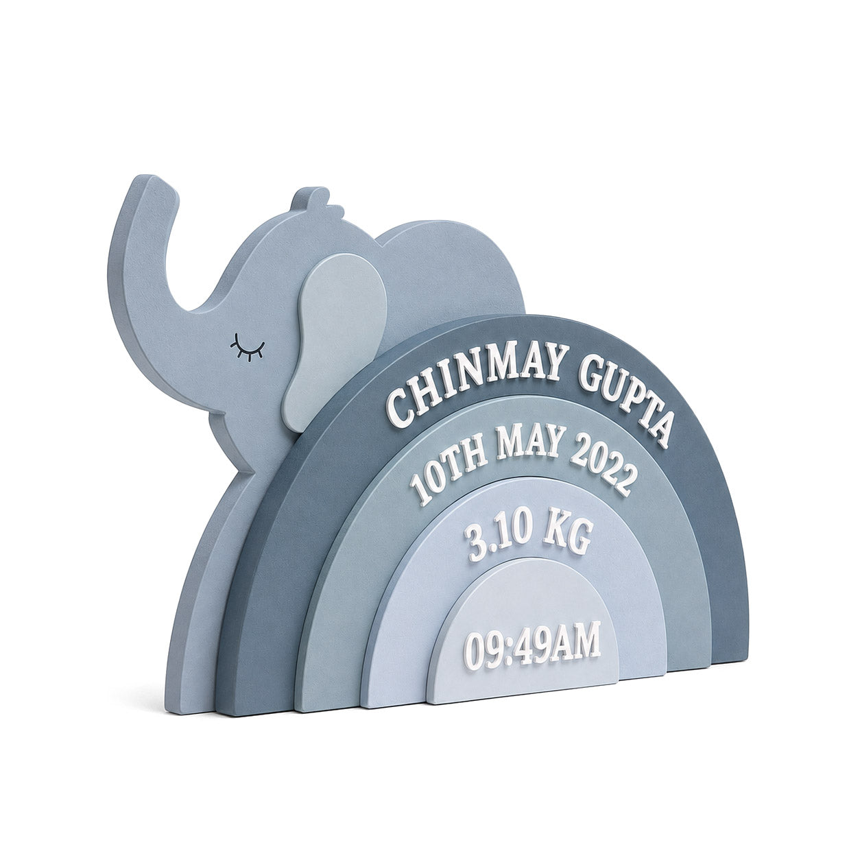 Elephant Themed Hand-Painted Wooden Personalised Baby Birth Details Name Plate