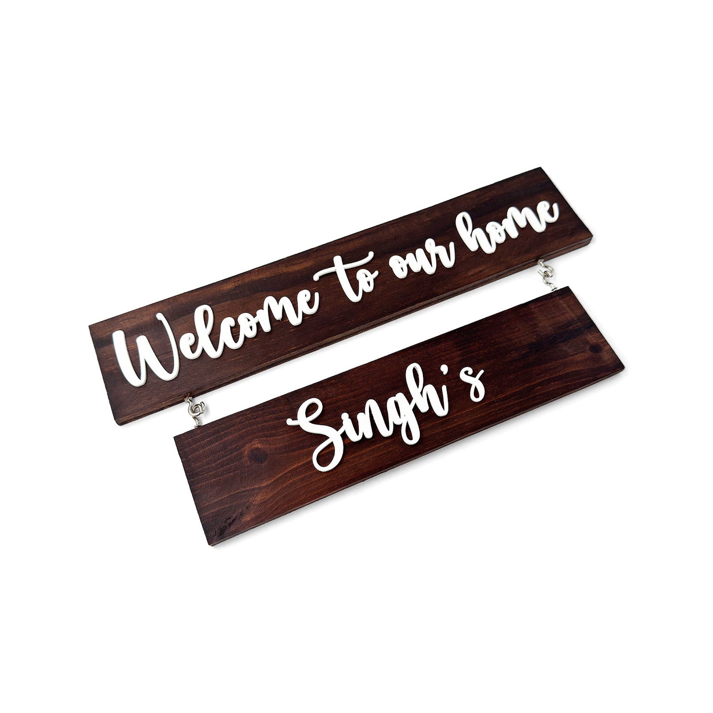 Two Plank Hand-Painted Wooden Name Plate For Home - Wooden Finish