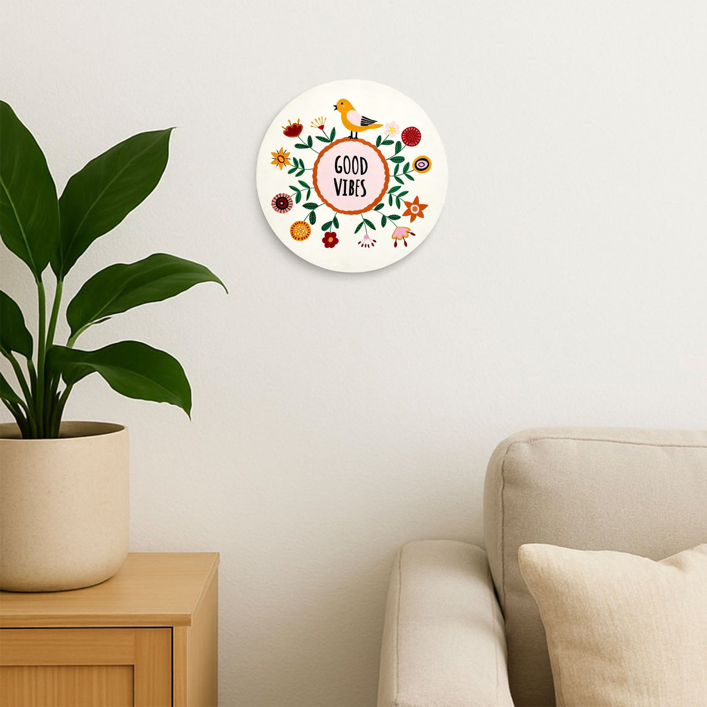 Good Vibes Hand-Painted Wooden Wall Hanging
