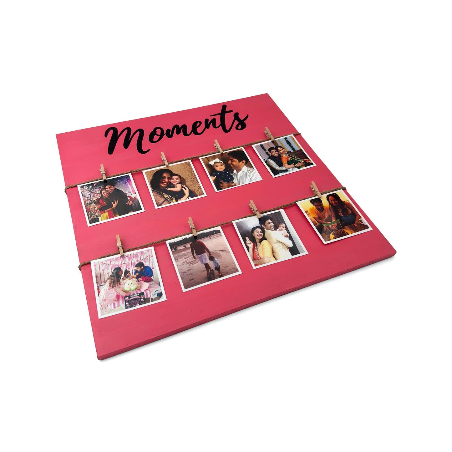 Moments Hand-Painted Wooden Photo Holder - Pink