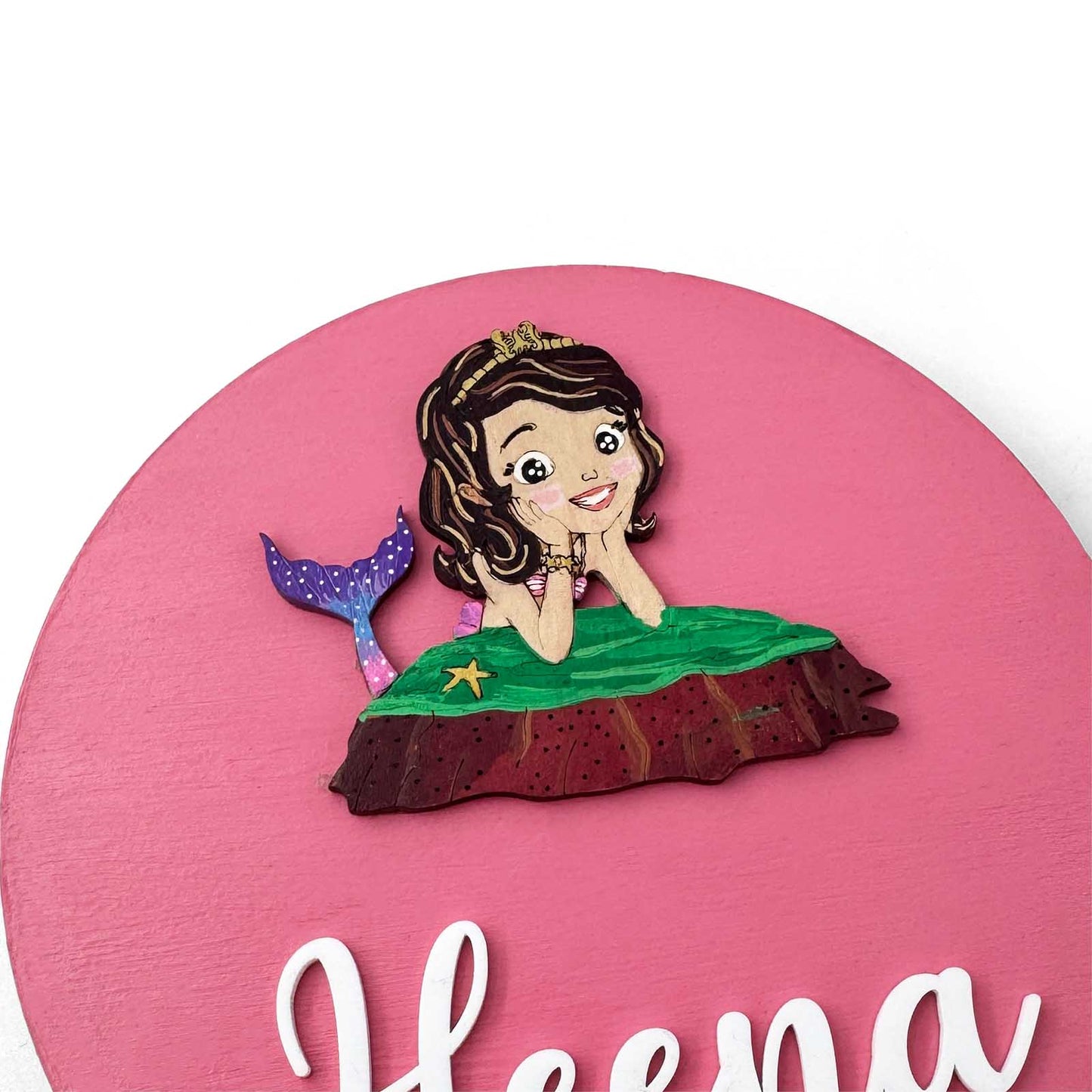 Disney Princess  Ariel￼ Themed Hand-Painted Wooden Name Plate For Kids
