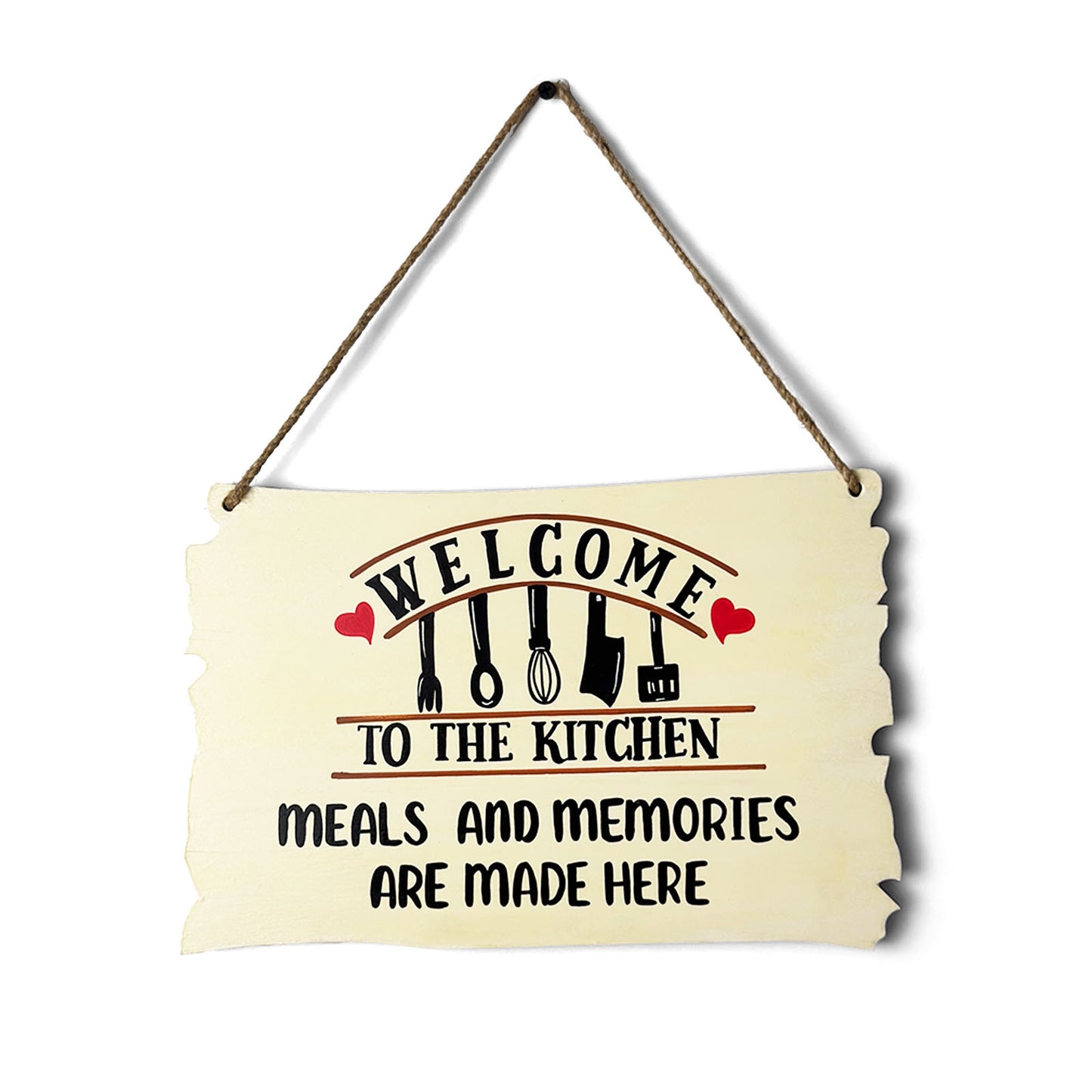 Welcome To My Kitchen Hand-Painted Wooden Kitchen Wall Hanging - Beige