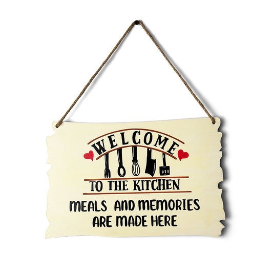Welcome To My Kitchen Hand-Painted Wooden Kitchen Wall Hanging - Beige