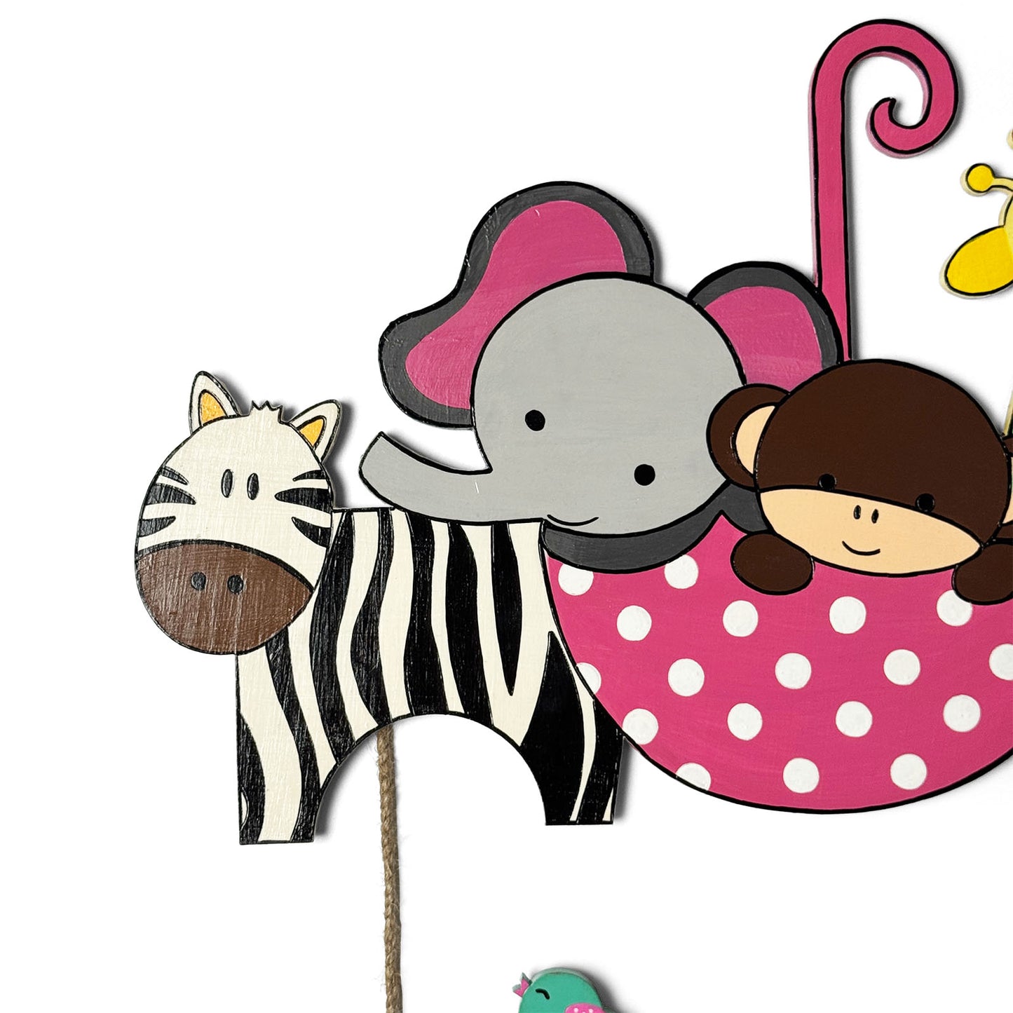 Animal Themed Hand-Painted Wooden Kids Name Plate - Design 1