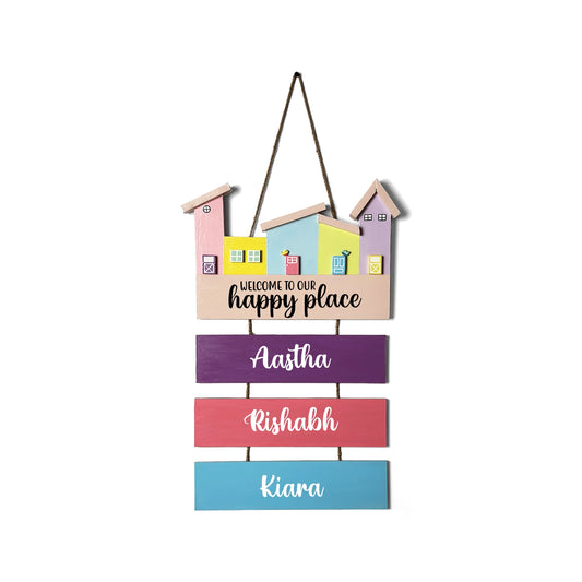 Hut-Shaped Hand-Painted Wooden Name Plate For Home - Hut Board & Three Planks Design 2