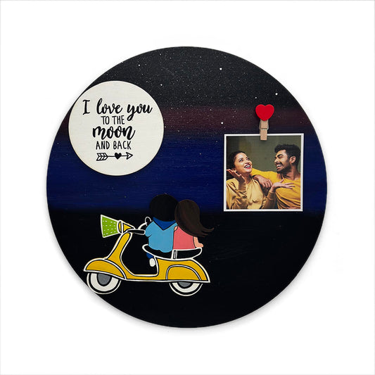 I Love You To The Moon And Back Hand-Painted Wooden Photo Holder