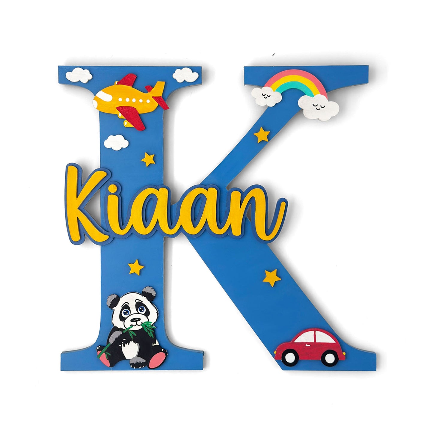 Layered Alphabet Initial Hand-Painted Wooden Kids Name Plate For Boys - Design 1