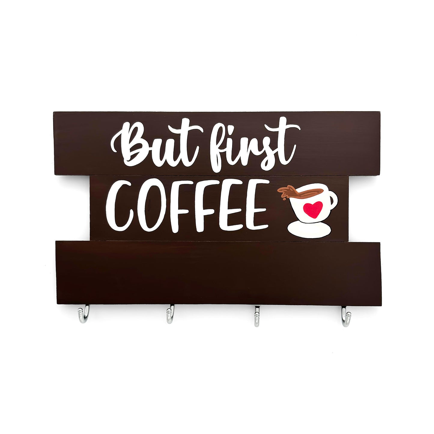 But First COFFEE Hand-Painted Wooden Kitchen Mug Holder - Brown