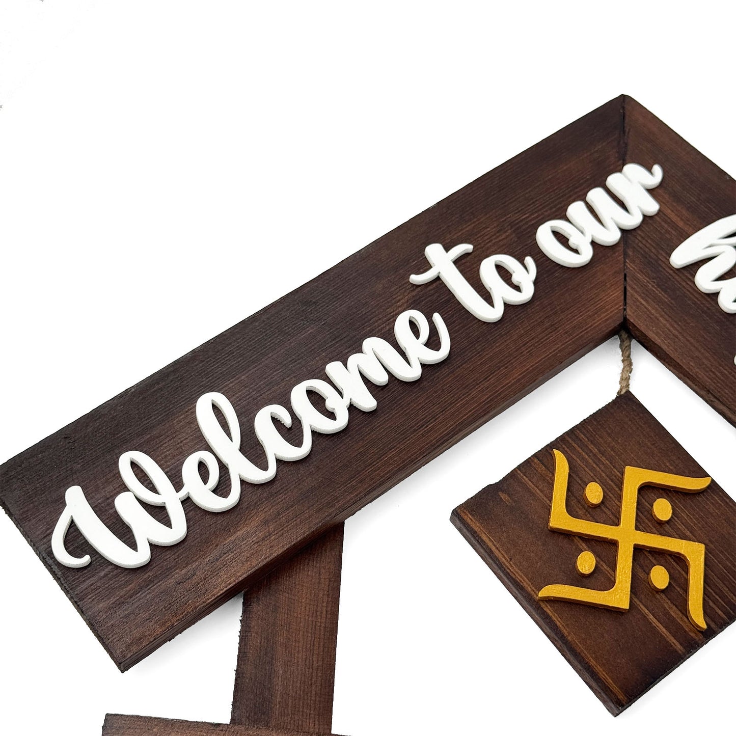 House With Roof And Single PlankHand-Painted Wooden Hut-Shaped Name Plate For Home - Wooden Finish