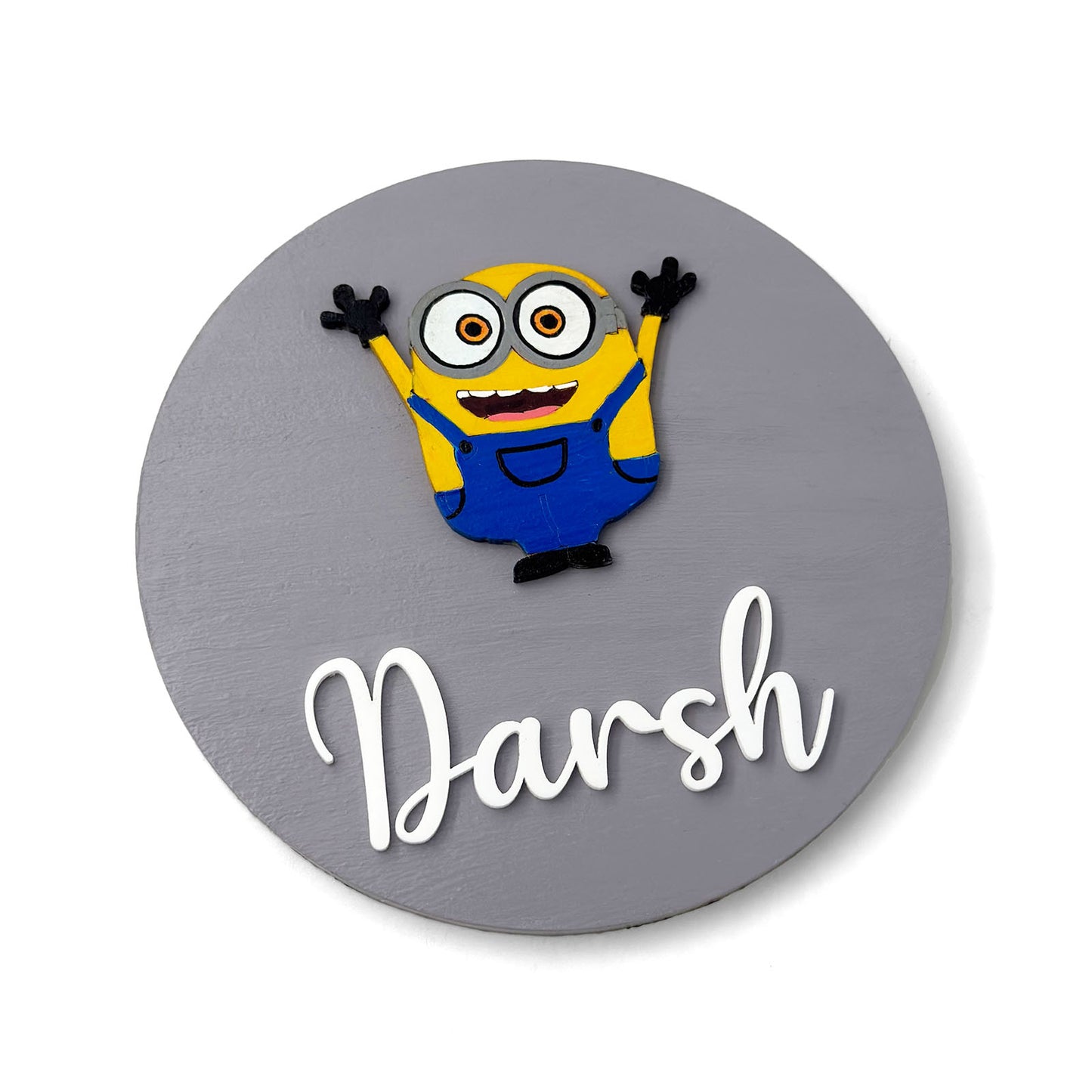 Minions Themed Hand-Painted Wooden Name Plate For Kids
