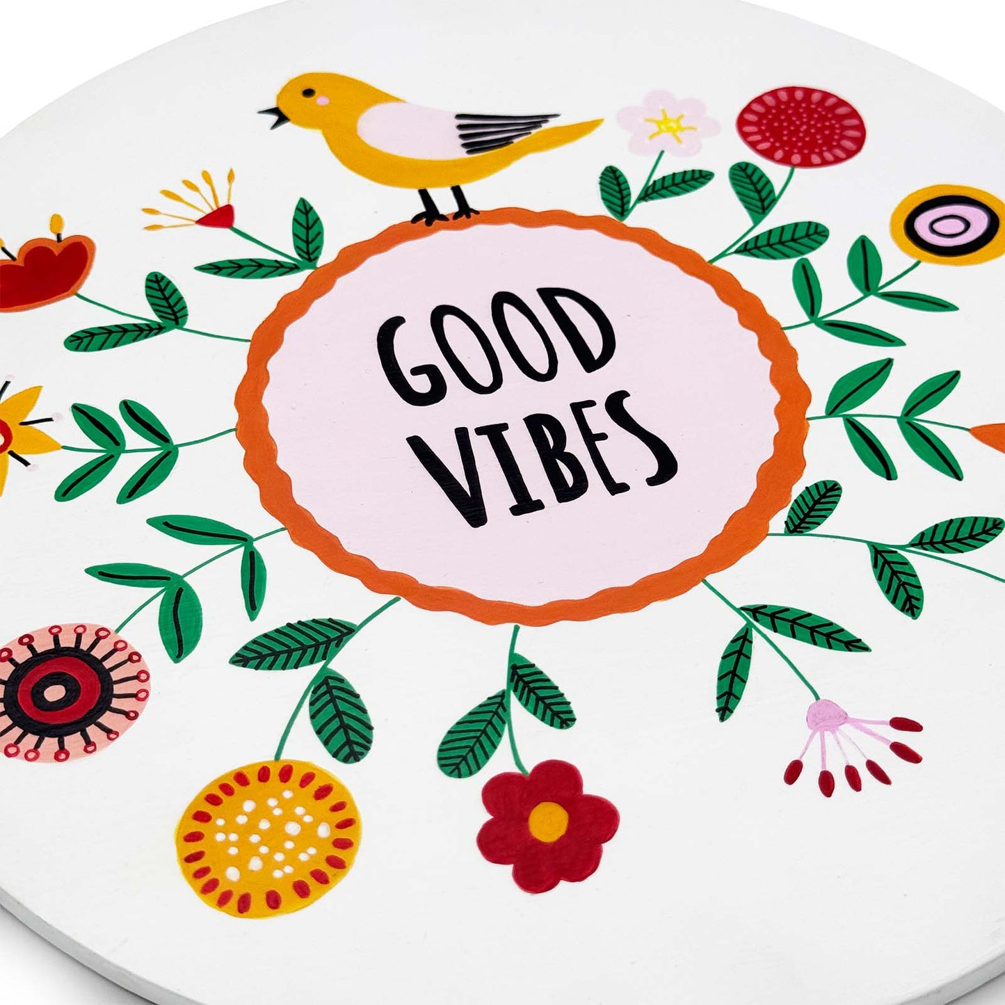 Good Vibes Hand-Painted Wooden Wall Hanging