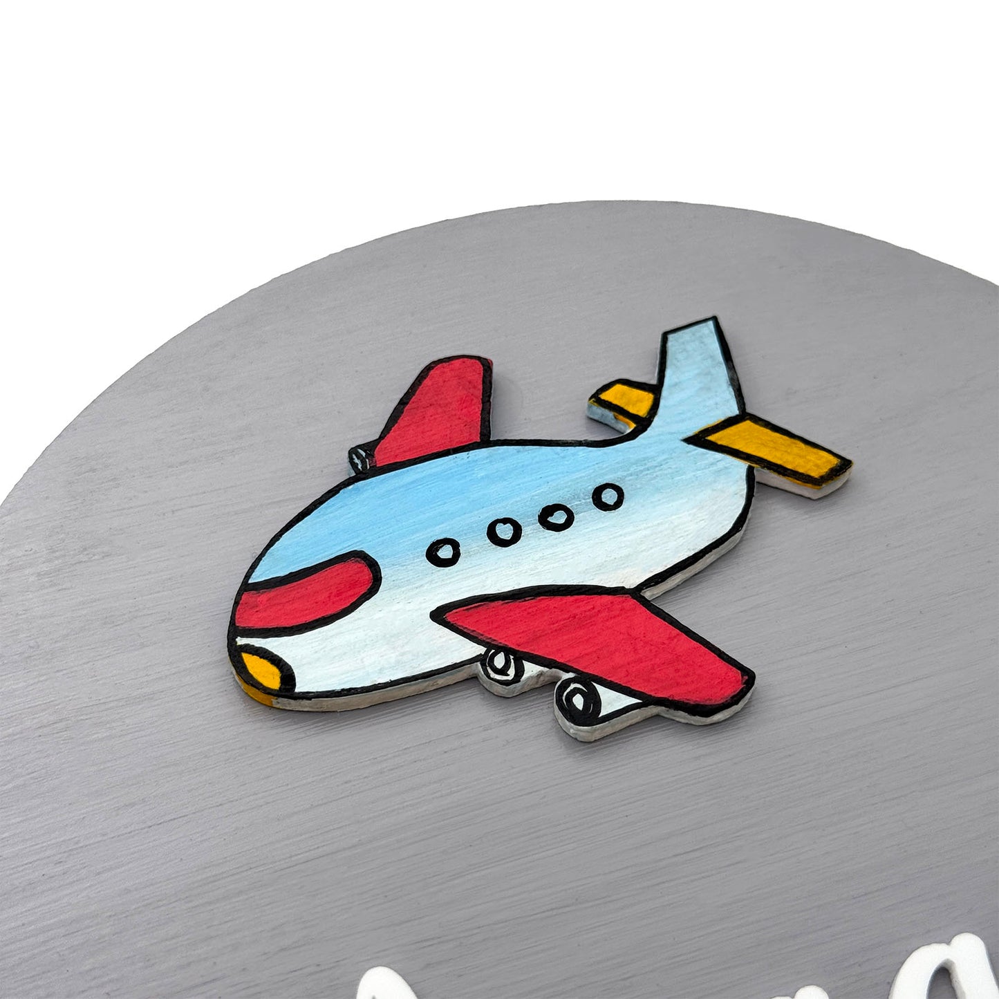 Aeroplane Themed Hand-Painted Wooden Mini Kids Name Plate