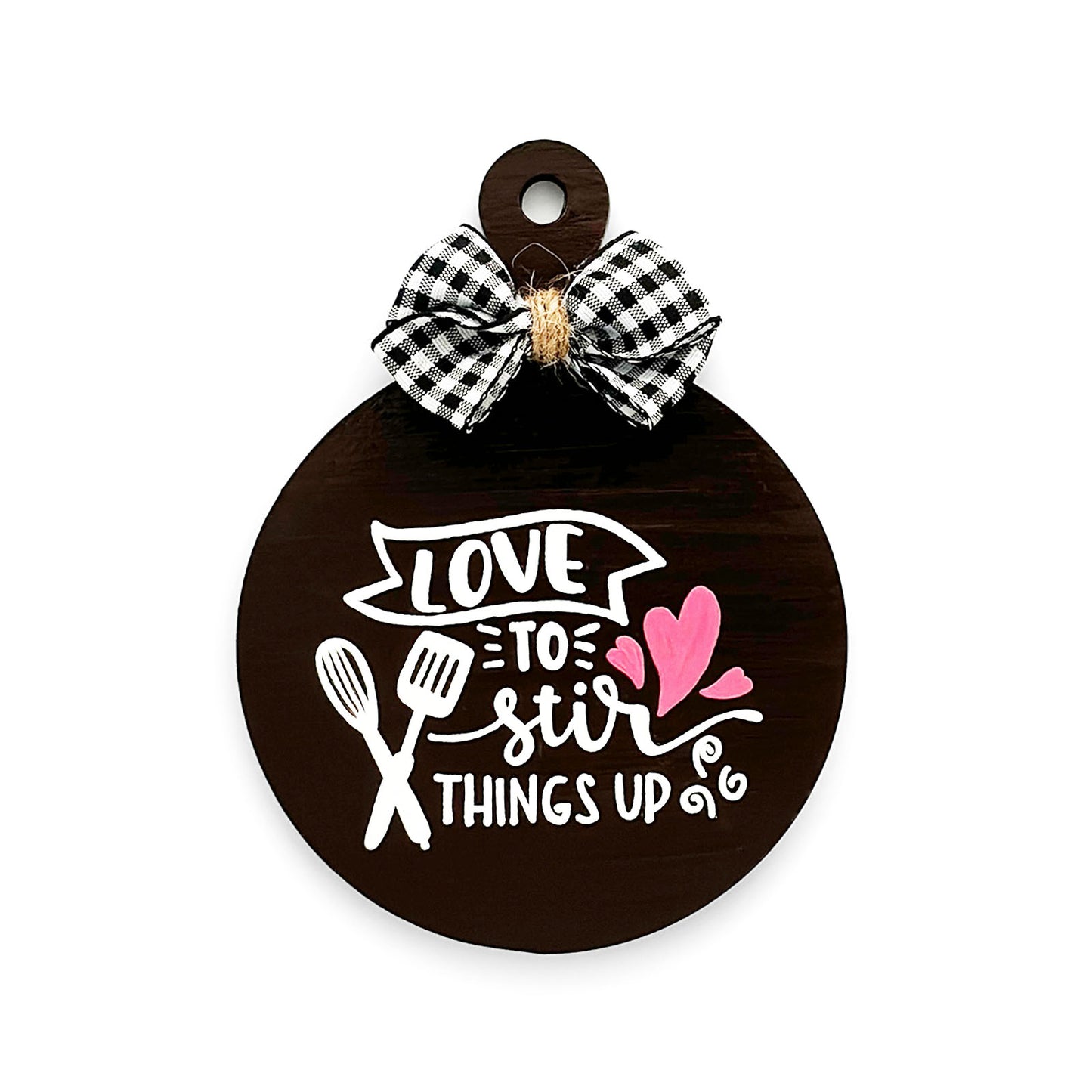 Love To Stir Things Up Hand-Painted Wooden Round Chopping Board Kitchen Wall Hanging - Brown