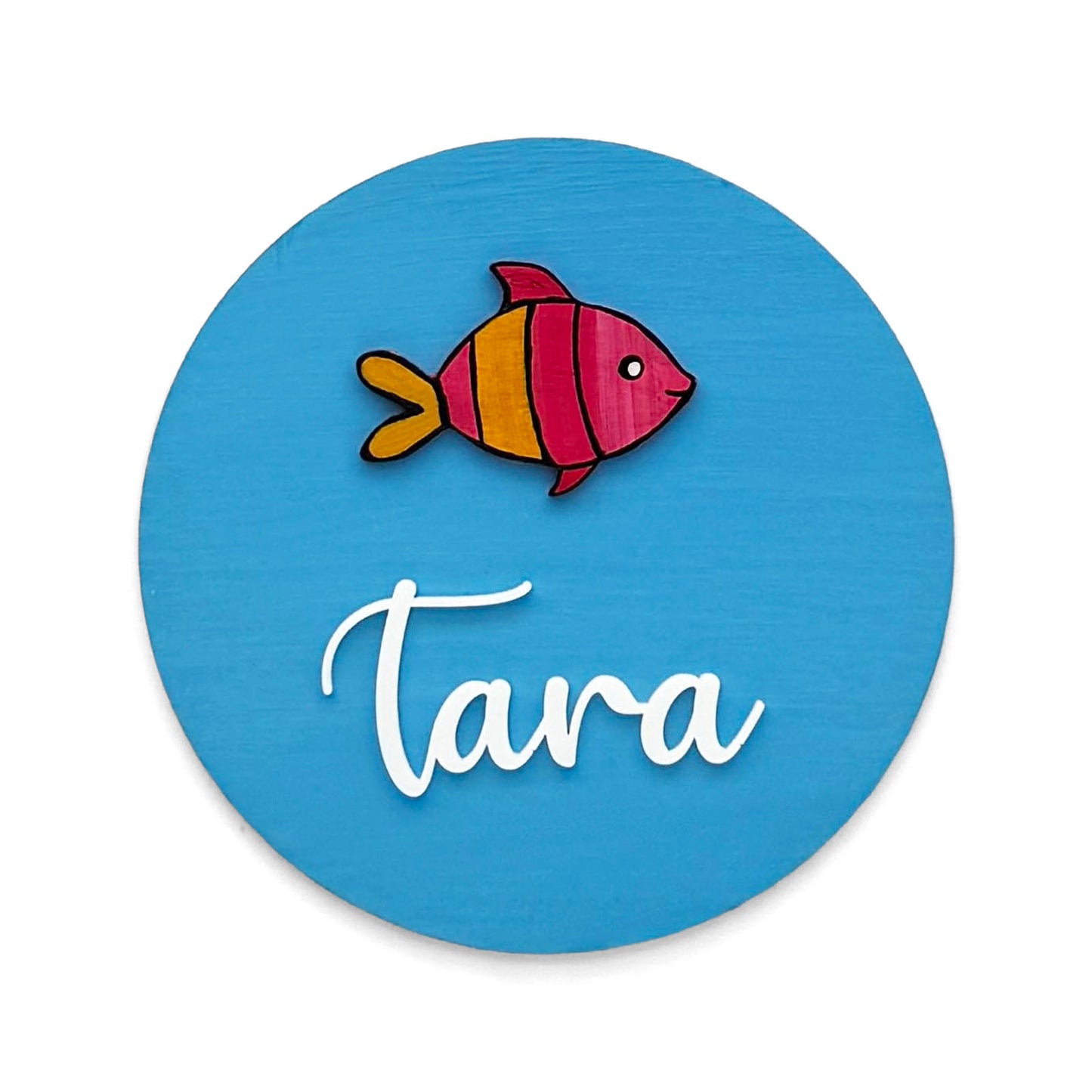 Fish Themed Hand-Painted Wooden Mini Kids Name Plate
