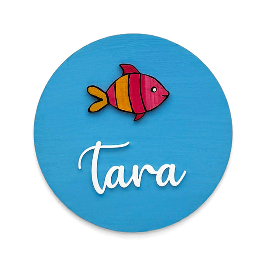Fish Themed Hand-Painted Wooden Mini Kids Name Plate