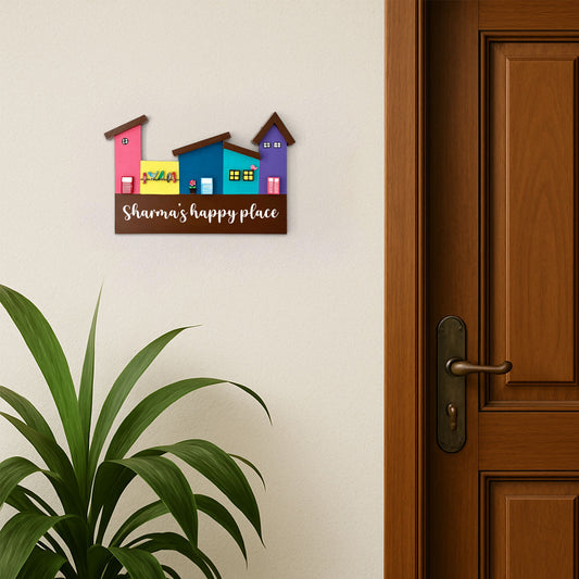 Hut-Shaped Hand-Painted Wooden Name Plate For Home - Hut Board Design 6