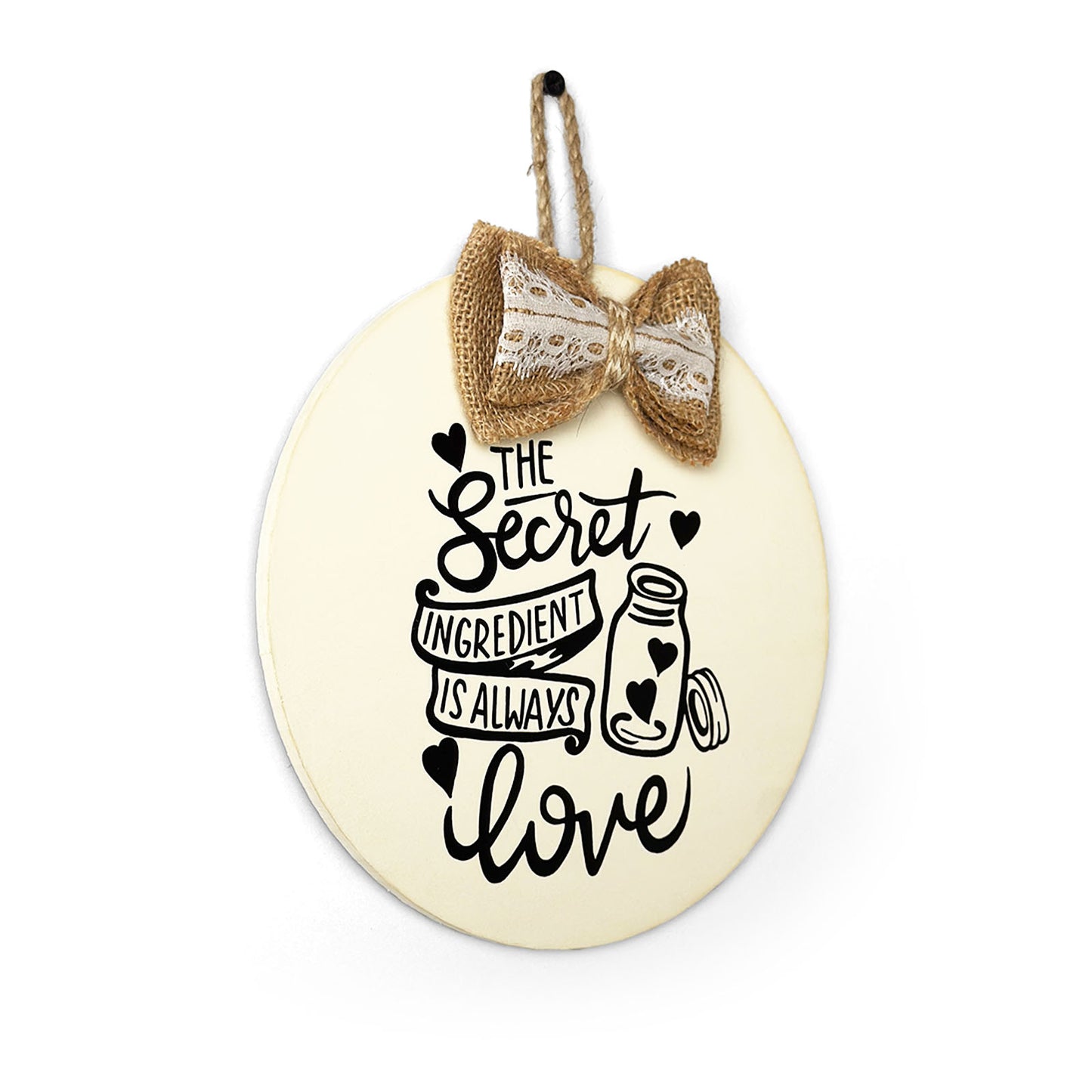 The Secret Ingredient Is Always Love Hand-Painted Wooden Round Kitchen Wall Hanging - Beige